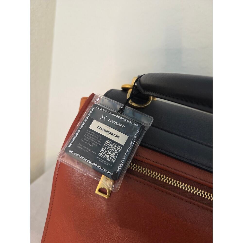 Celine Trapeze Two Tone Navy Cognac Leather Top Handle Shoulder Bag with Strap - Picture 9 of 15